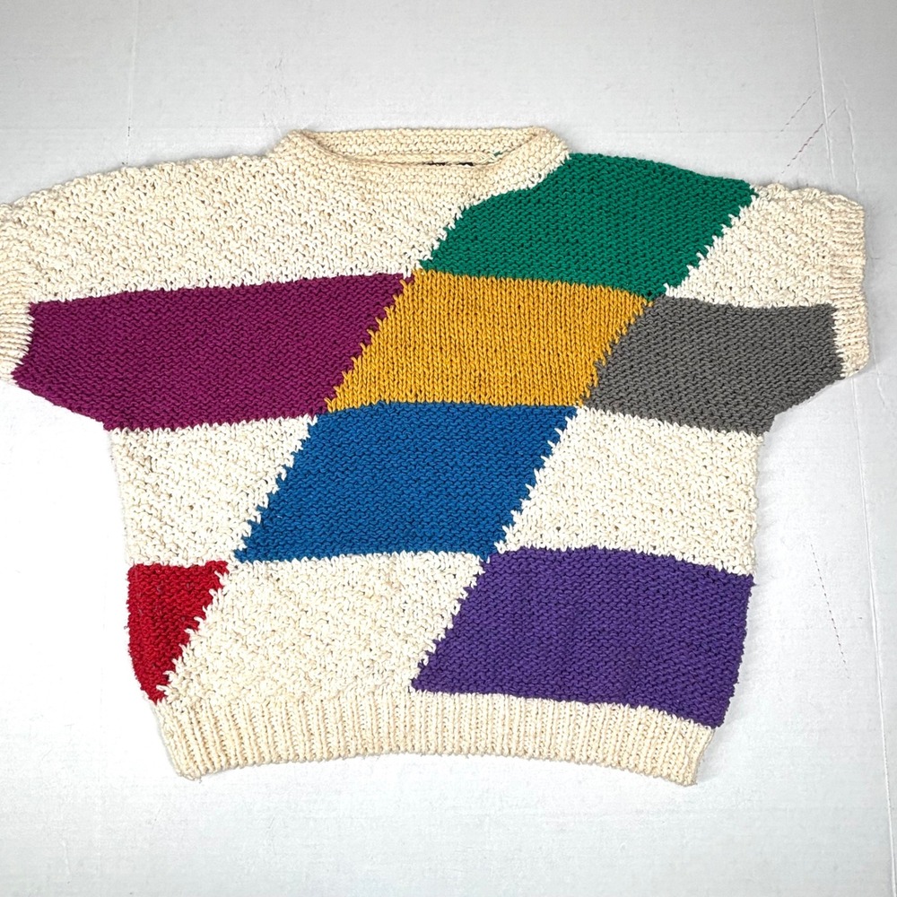 VTG Liz Claiborne Patchwork Knit Sweater 80s Colorful Patten Small Fall GUC - Picture 6 of 6